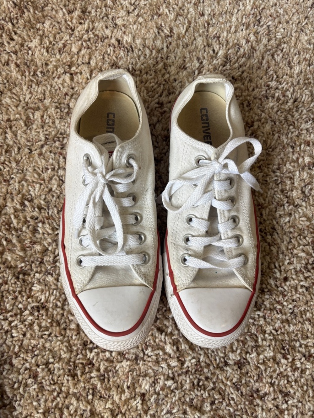 Converse White Canvas Low-Top Sneakers with Red Stripe